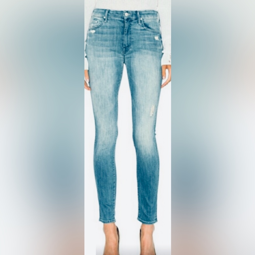 MOTHER High Waisted Looker Sz 25 Light Graffiti Blue Skinny Jeans